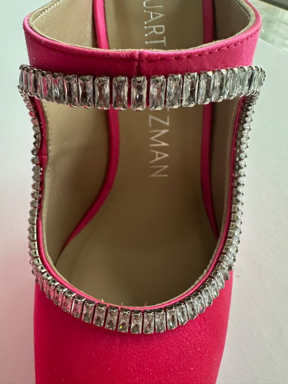 Stuart Weitzman Pink Satin Crystal Heels, Size 7 Luxury Designer Pumps Mules - Picture 9 of 12